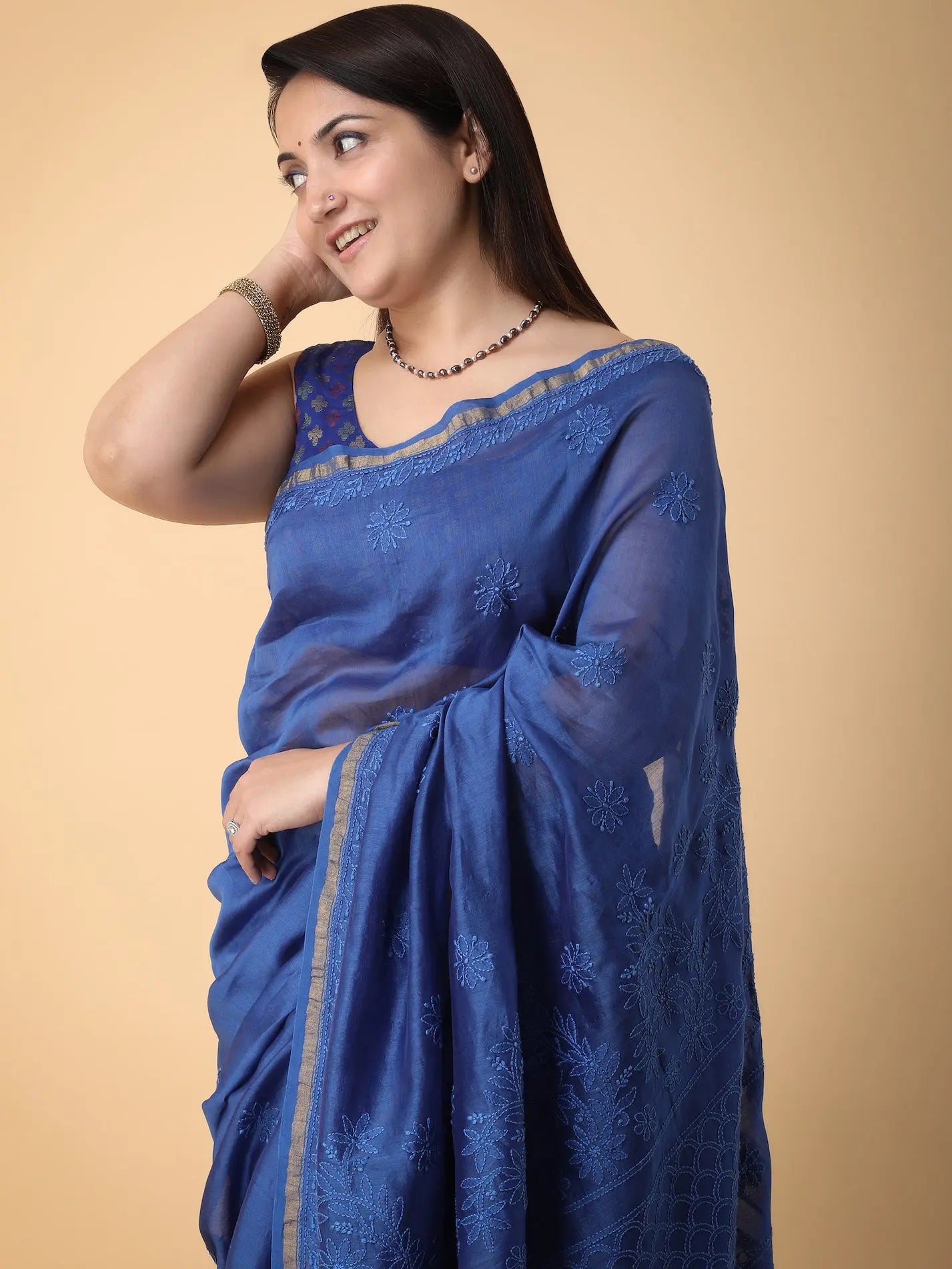 BLUE CHANDERI SAREE Pink Pakhi Pink Pakhi