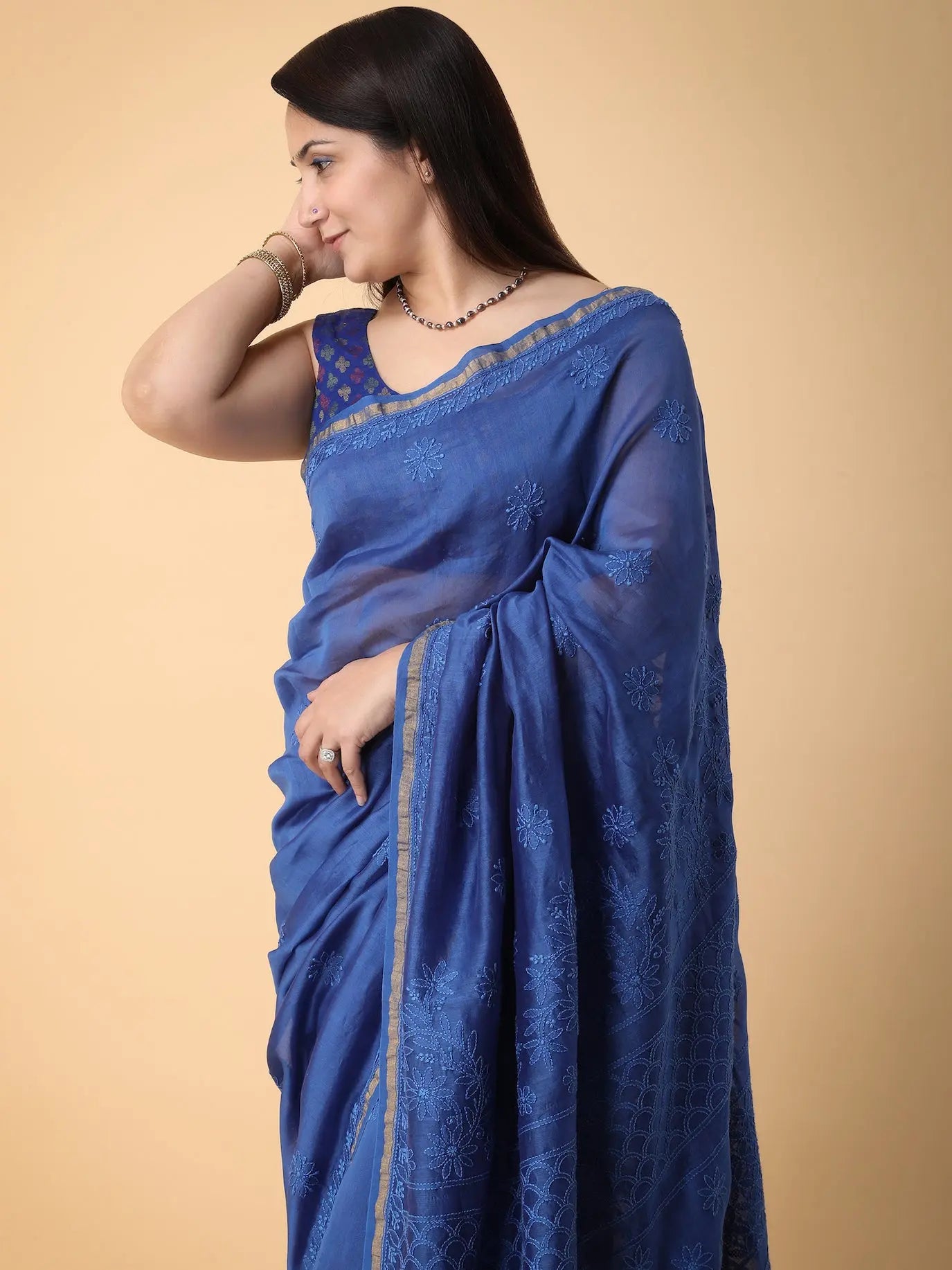 BLUE CHANDERI SAREE Pink Pakhi Pink Pakhi