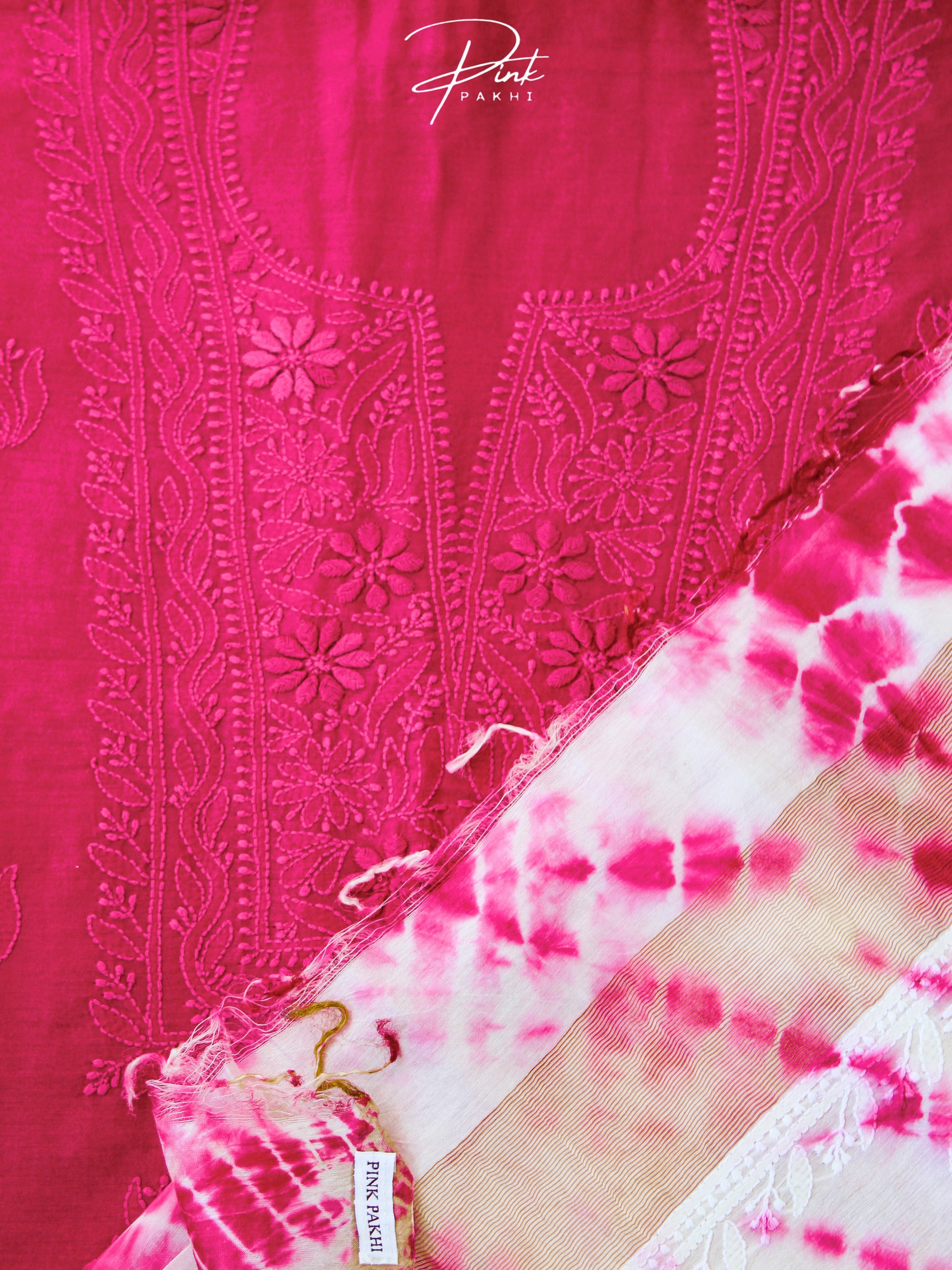 PINK CHANDERI KURTA PIECE & DUPATTA SET Pink Pakhi Pink Pakhi