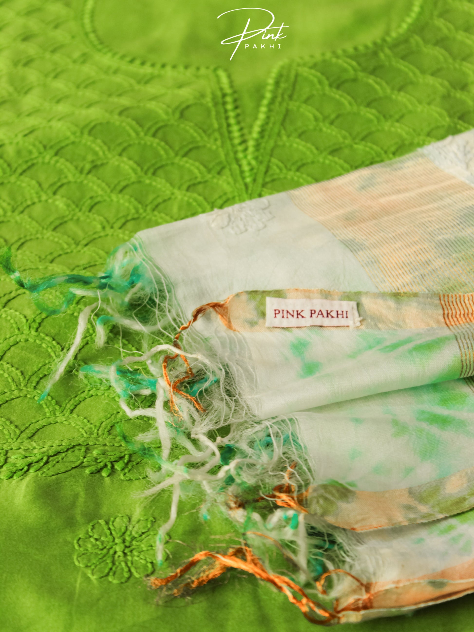 GREEN CHANDERI KURTA PIECE & DUPATTA SET Pink Pakhi Pink Pakhi