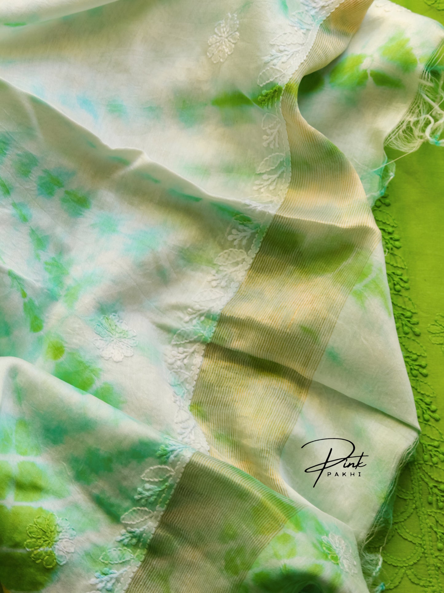 GREEN CHANDERI KURTA PIECE & DUPATTA SET Pink Pakhi Pink Pakhi