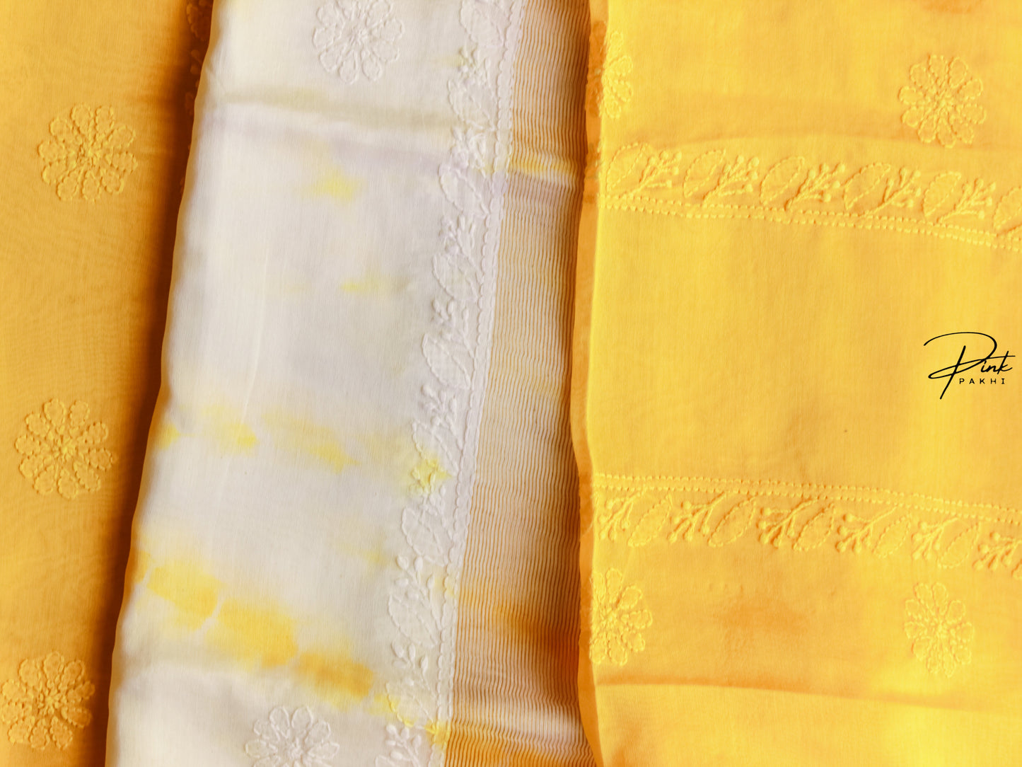 YELLOW CHANDERI KURTA PIECE & DUPATTA SET Pink Pakhi Pink Pakhi