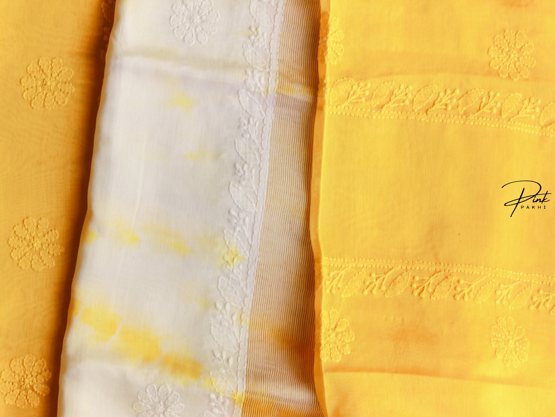 YELLOW CHANDERI KURTA PIECE & DUPATTA SET Pink Pakhi Pink Pakhi