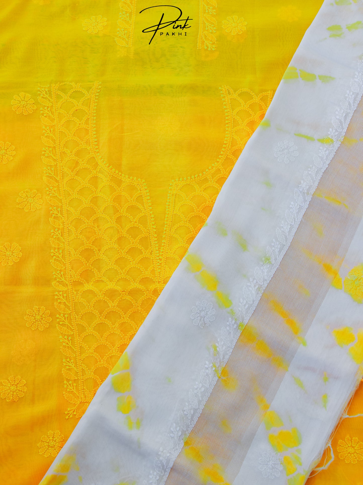 YELLOW CHANDERI KURTA PIECE & DUPATTA SET Pink Pakhi Pink Pakhi