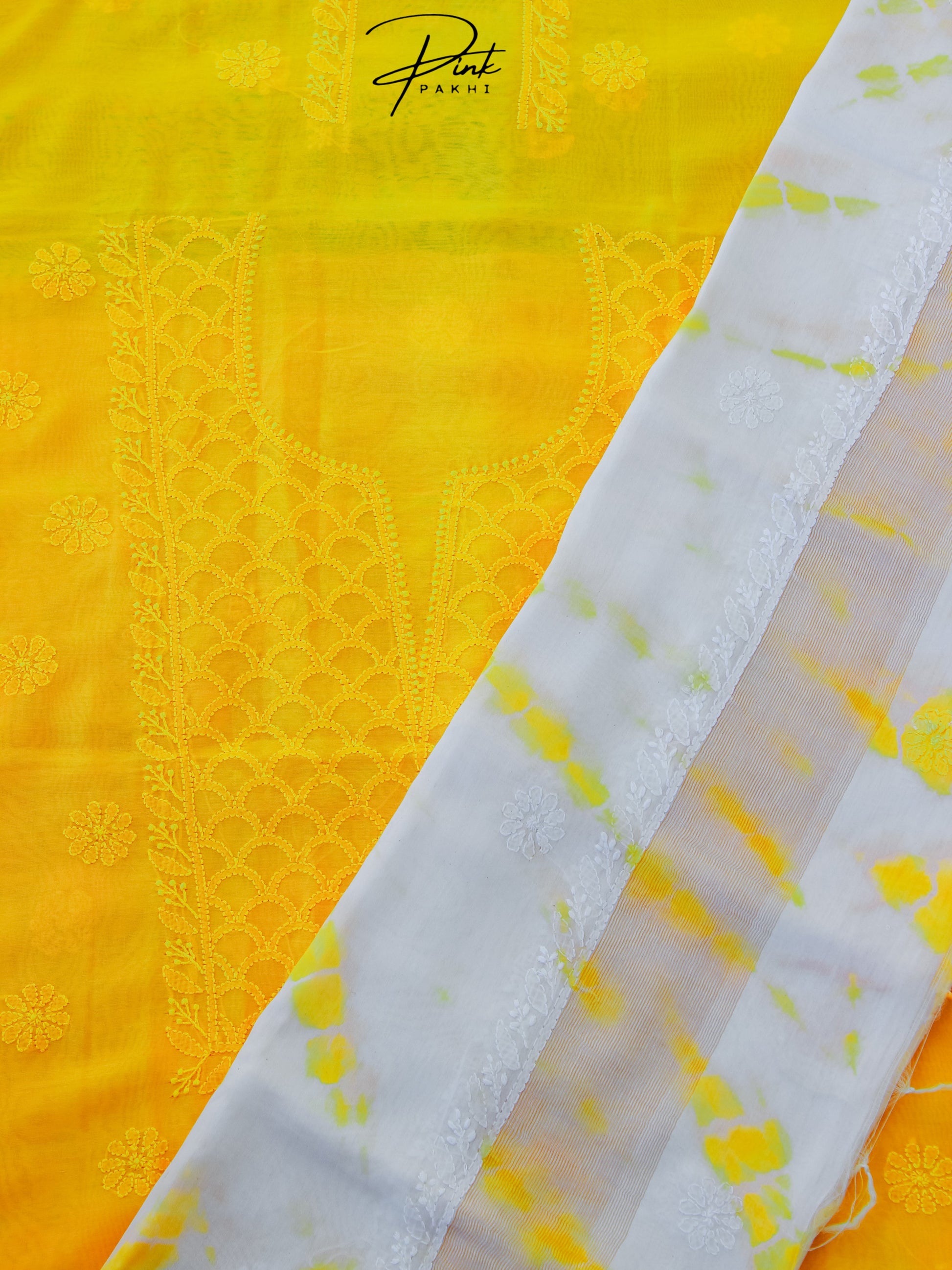 YELLOW CHANDERI KURTA PIECE & DUPATTA SET Pink Pakhi Pink Pakhi