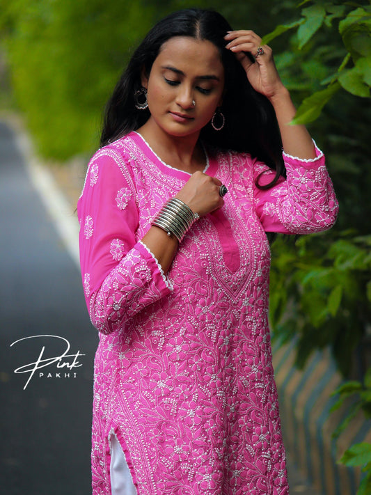 KURTA- CROTCHET BORDERS Pink Pakhi Pink Pakhi