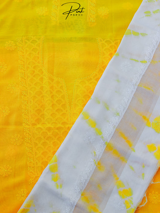 YELLOW CHANDERI KURTA PIECE & DUPATTA SET Pink Pakhi Pink Pakhi